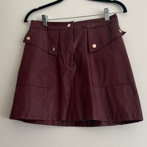Zara Burgundy faux leather skirt  with Gold Buttons